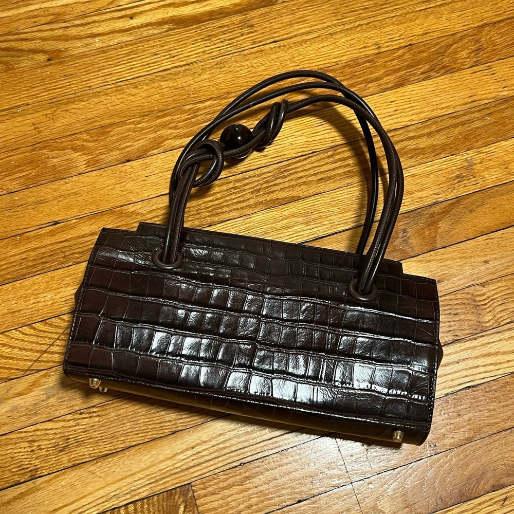 Elegant Dark Brown Croc-Embossed Handbag